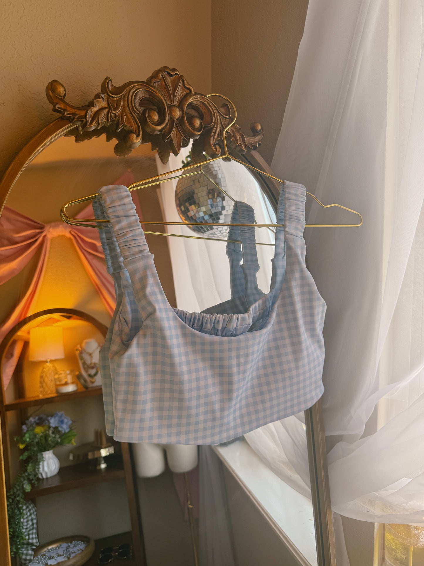 annabelle blue gingham bra top