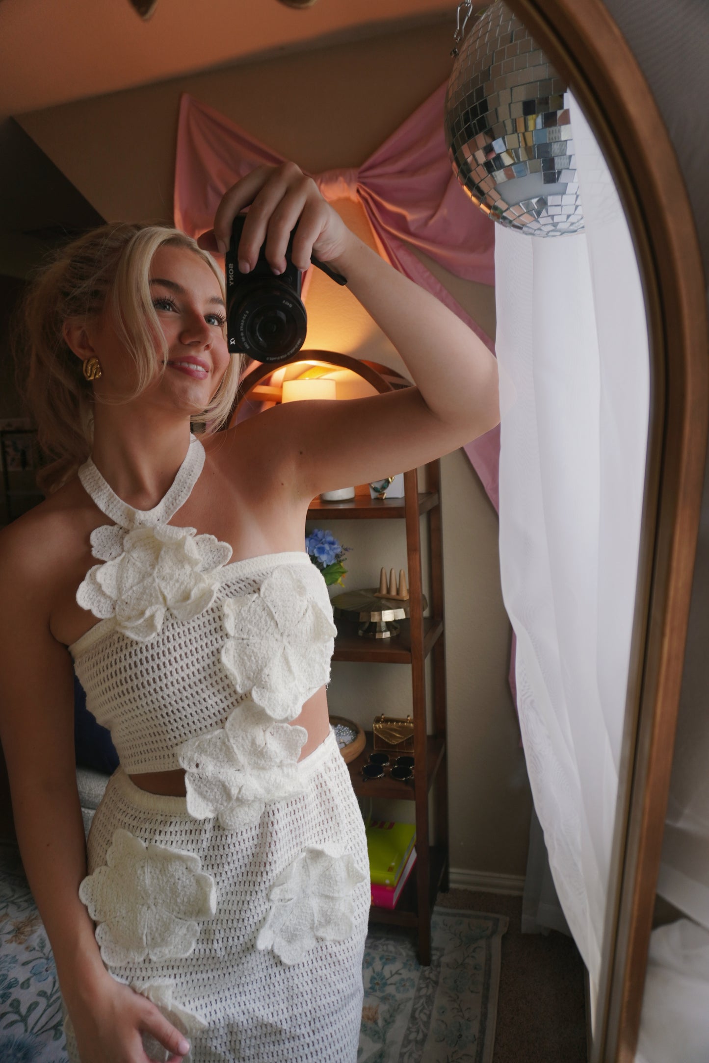 halter-neck floral cut-out dress