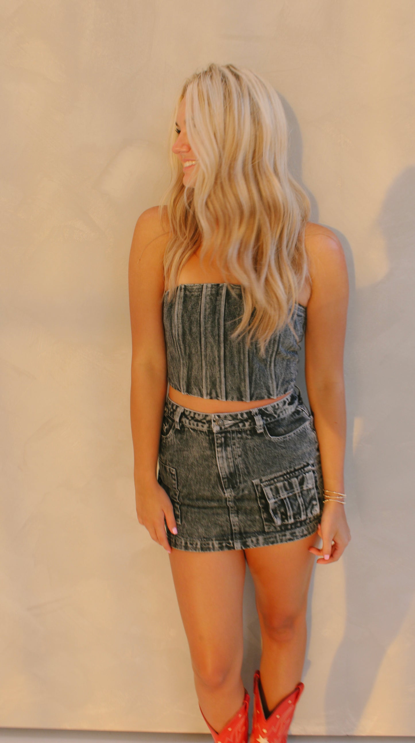 halle denim mini skirt
