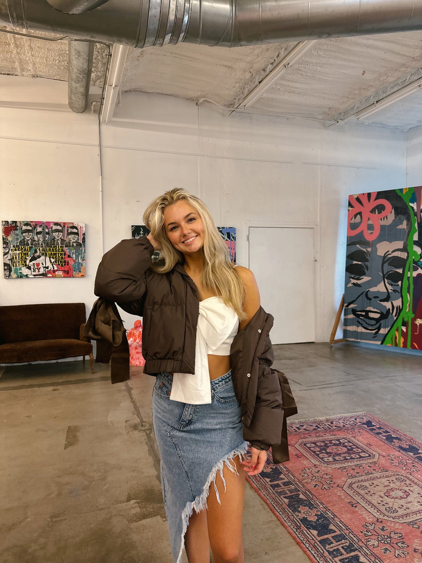 feeling cozy puffer jacket - brown