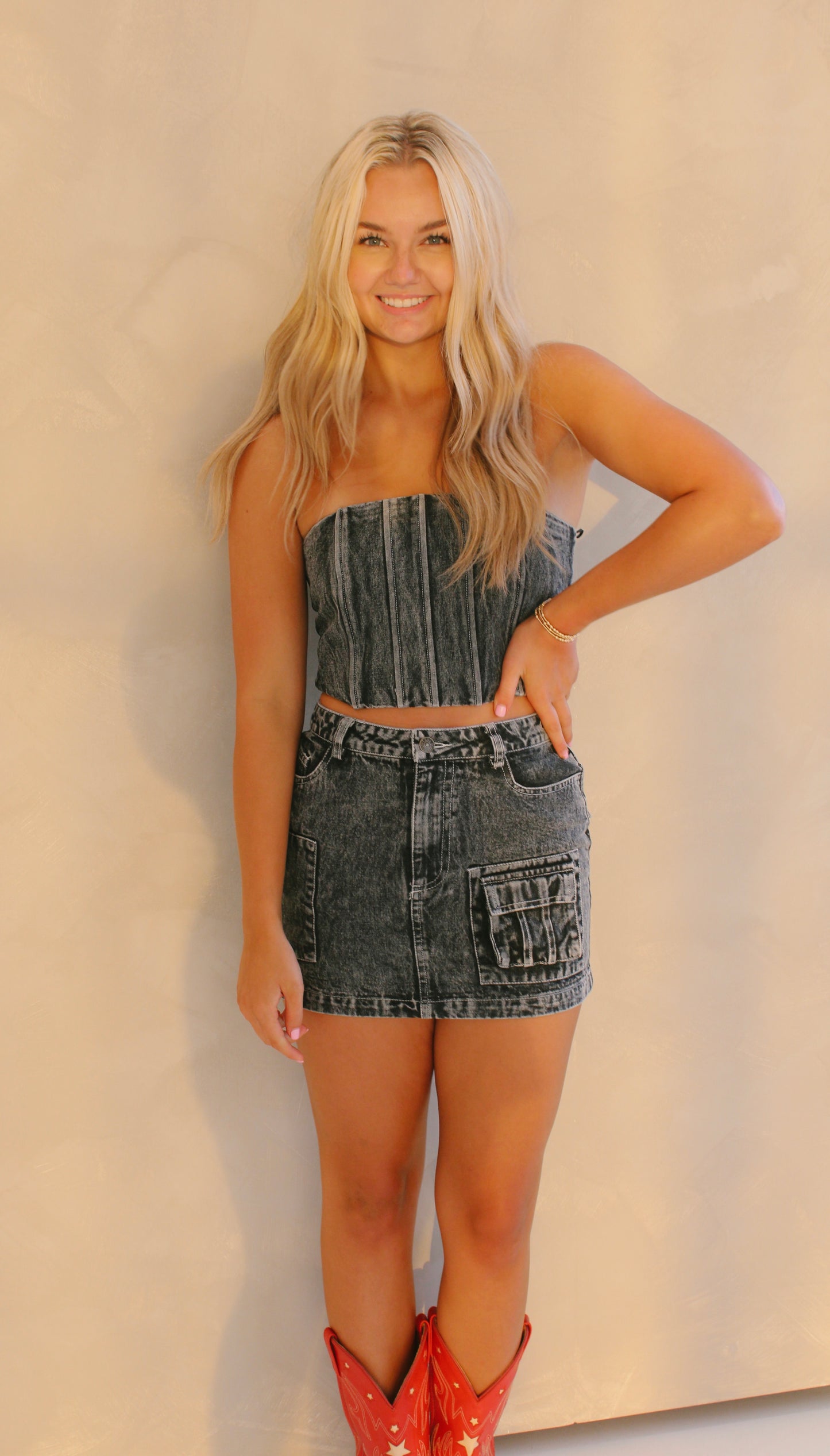 halle denim mini skirt