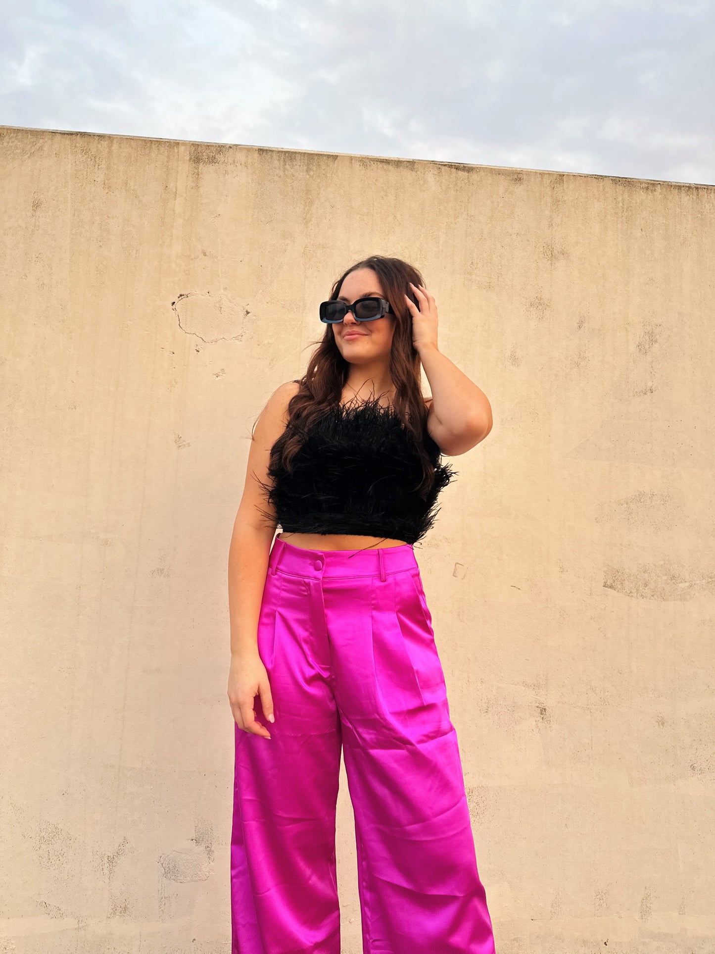 fuchsia pleated pants