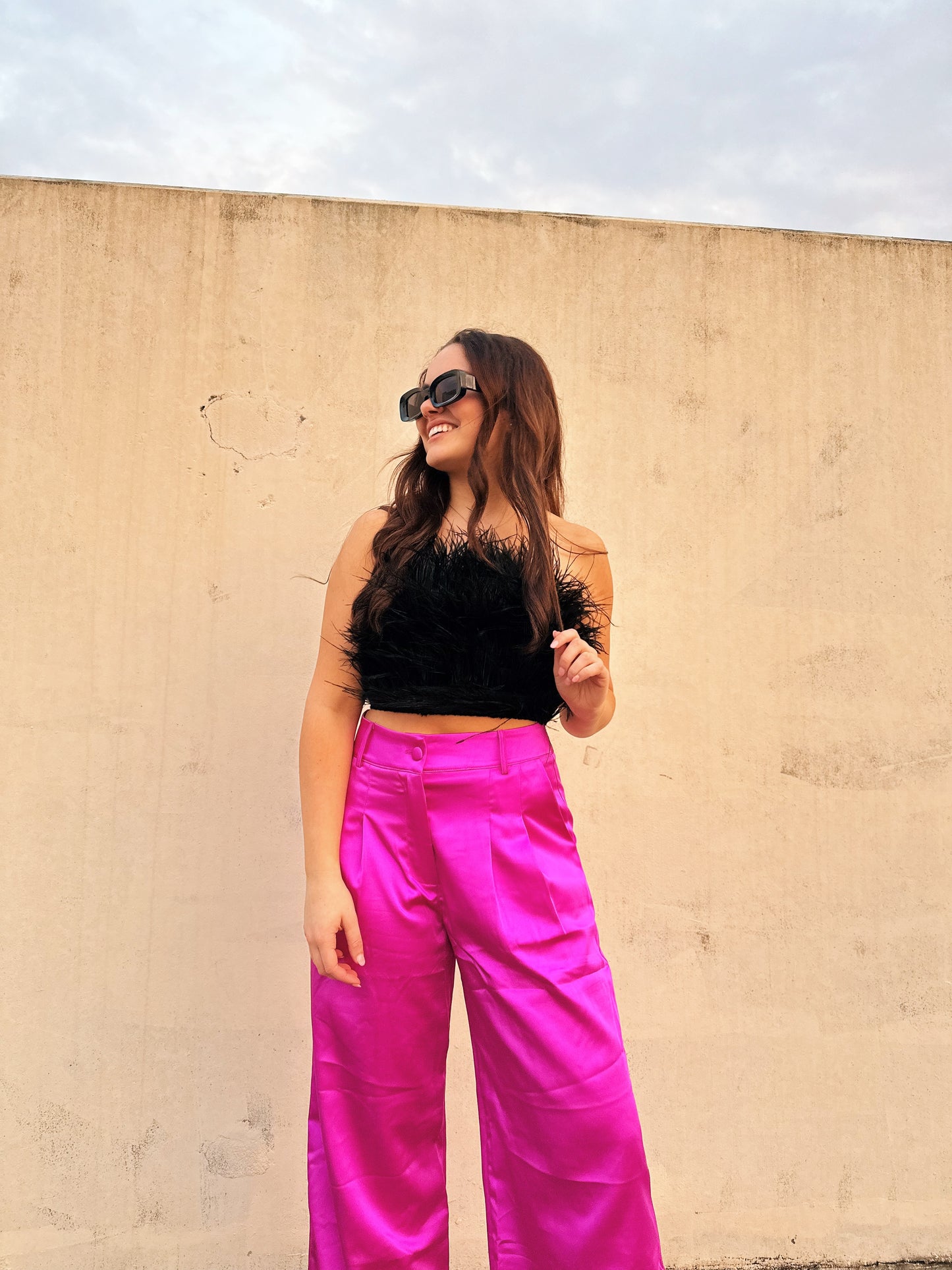 fuchsia pleated pants