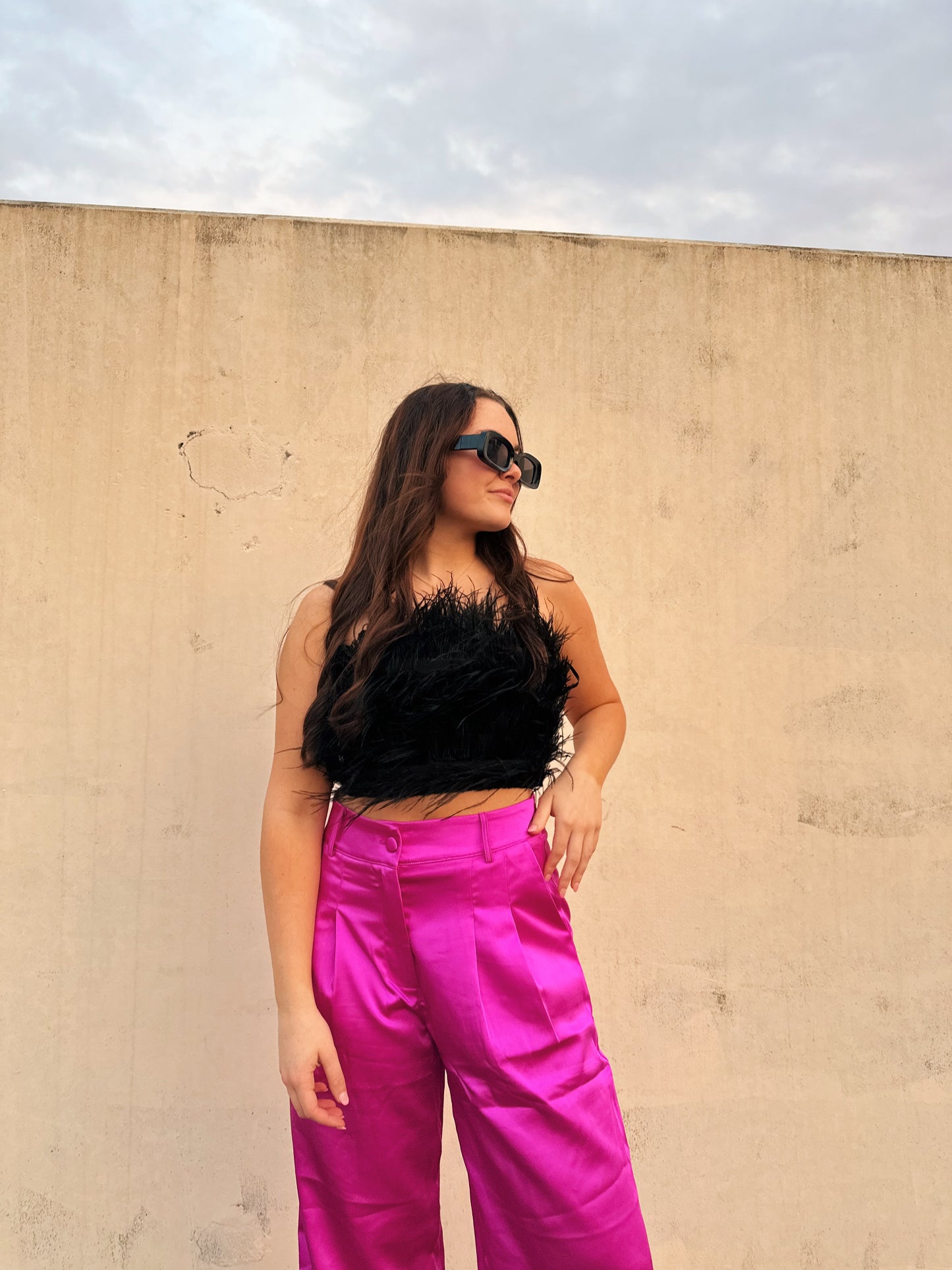fuchsia pleated pants