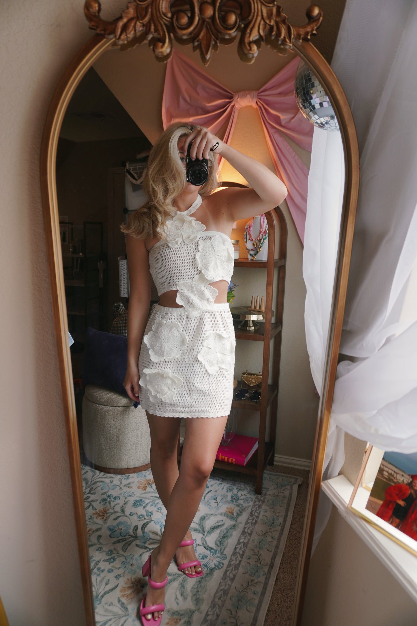 halter-neck floral cut-out dress