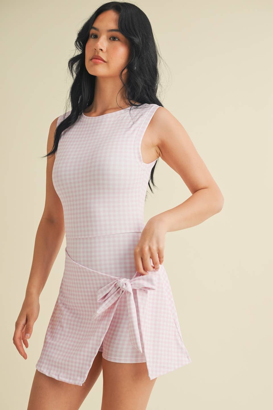 pink gingham wrap dress