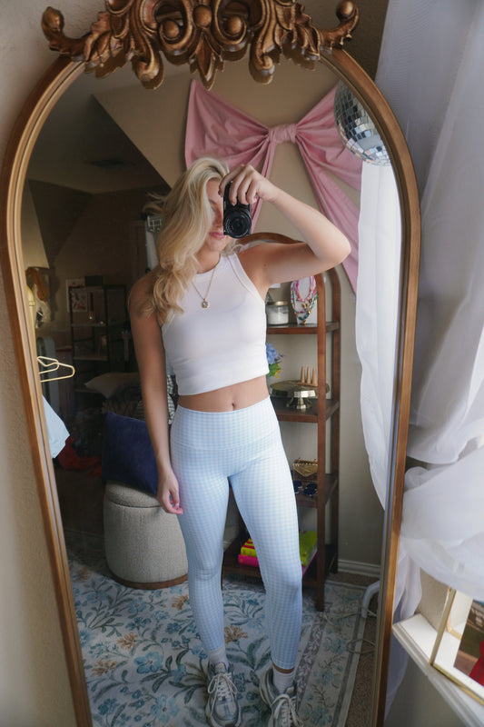annabelle blue gingham leggings