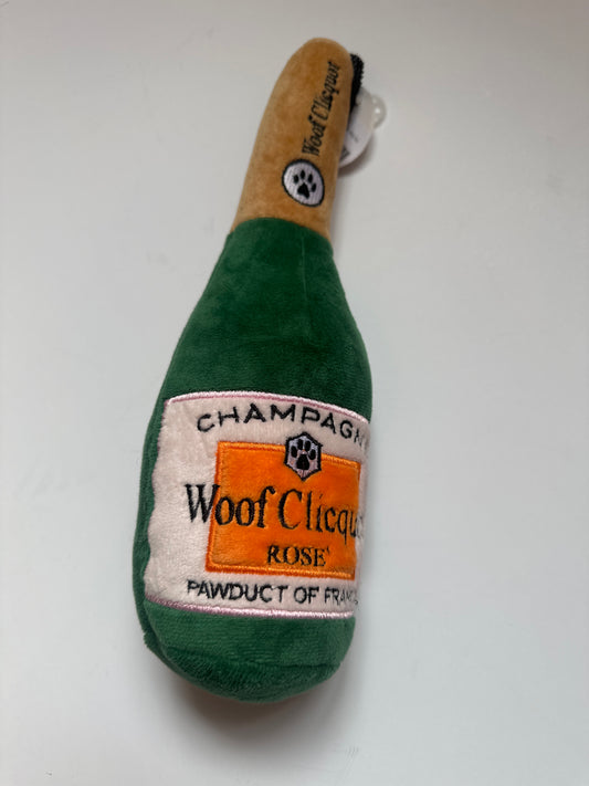 woof cliequot dog toy