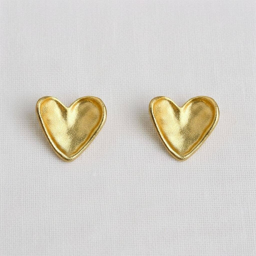 Gold Textured Heart Earrings