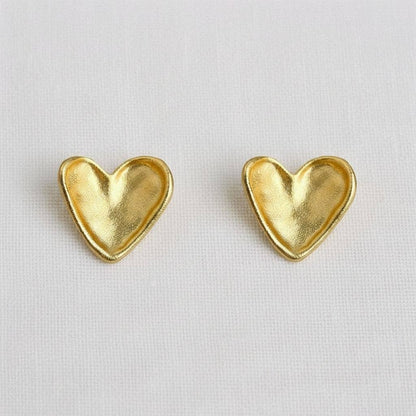Gold Textured Heart Earrings