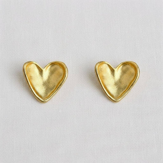 Gold Textured Heart Earrings