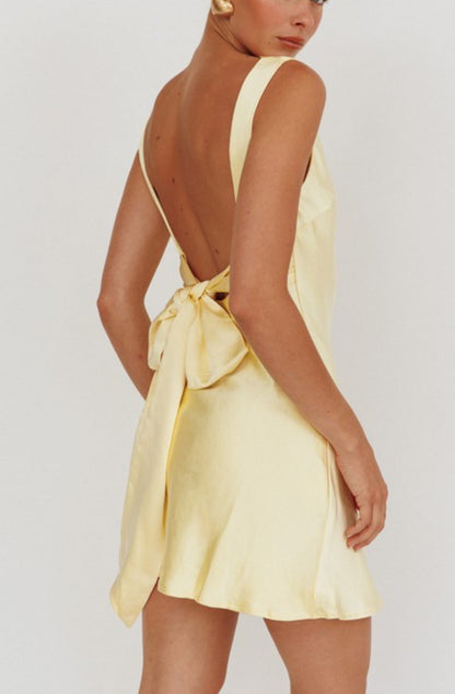 boat neckline satin mini dress