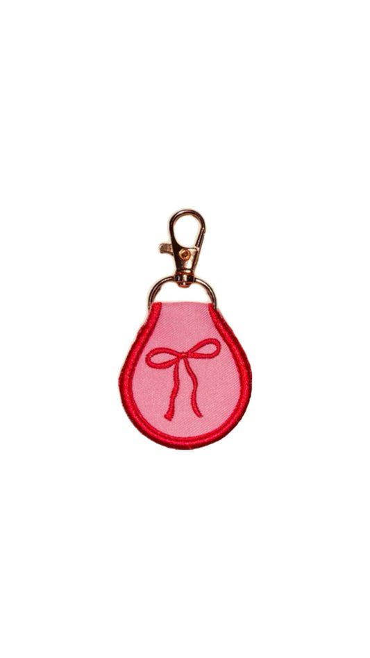 bow embroidered key tag