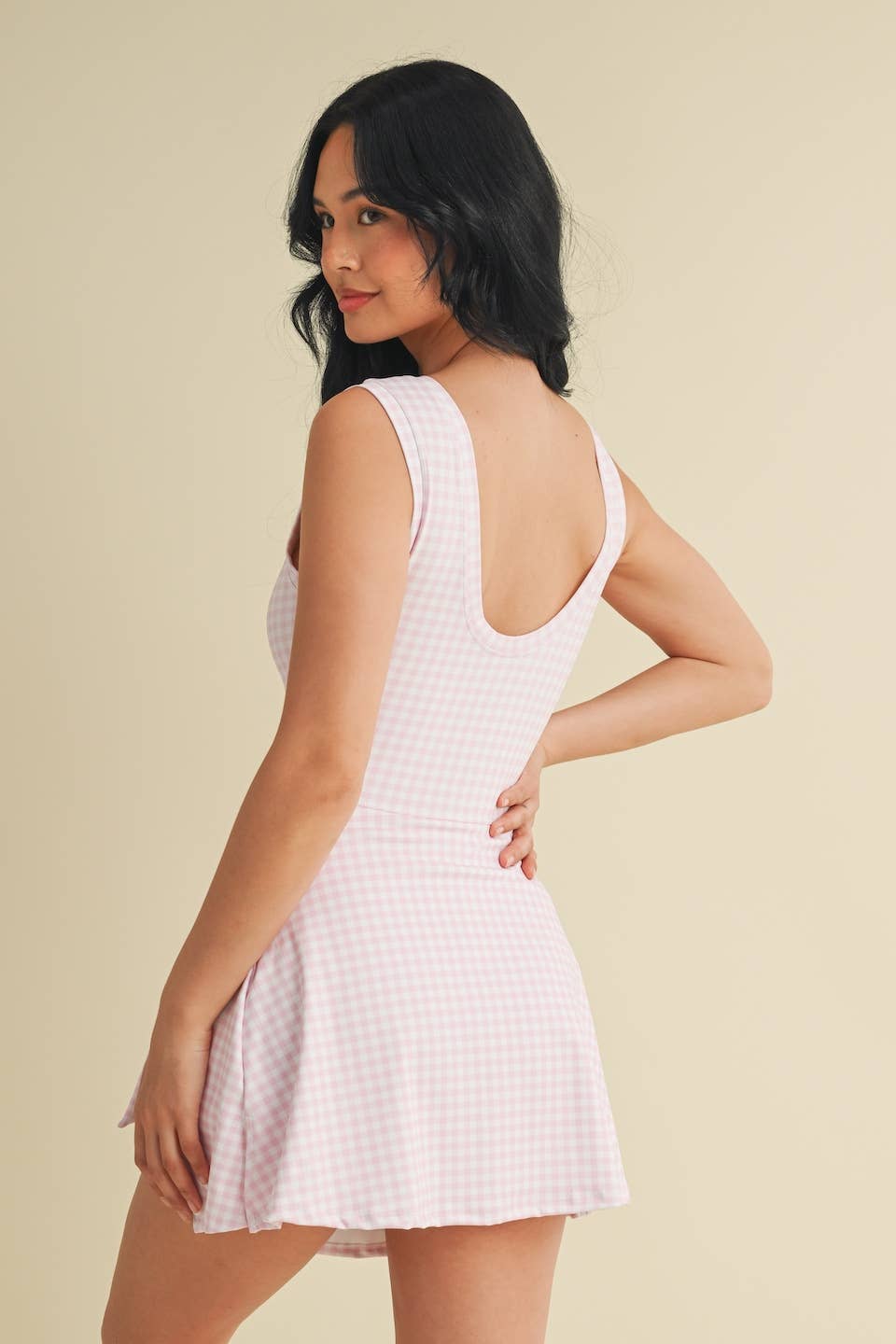 pink gingham wrap dress
