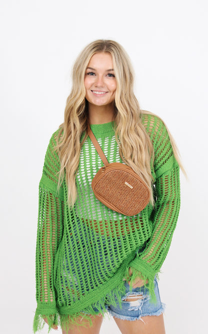 beach day straw belt bag
